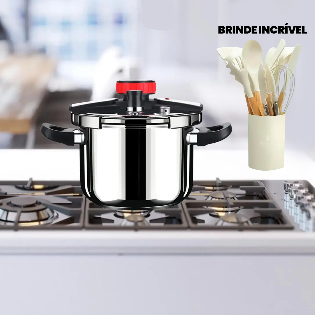 KIT Panelas de Pressão TurboChef Aço Inoxidável - Á Prova de Explosões + Brinde: Kit Utensílios